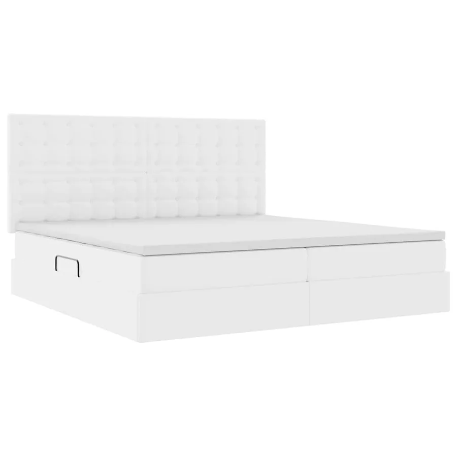 Lit avec rangement et LED Blanc pur 200 x 200 cm Simili cuir - 6