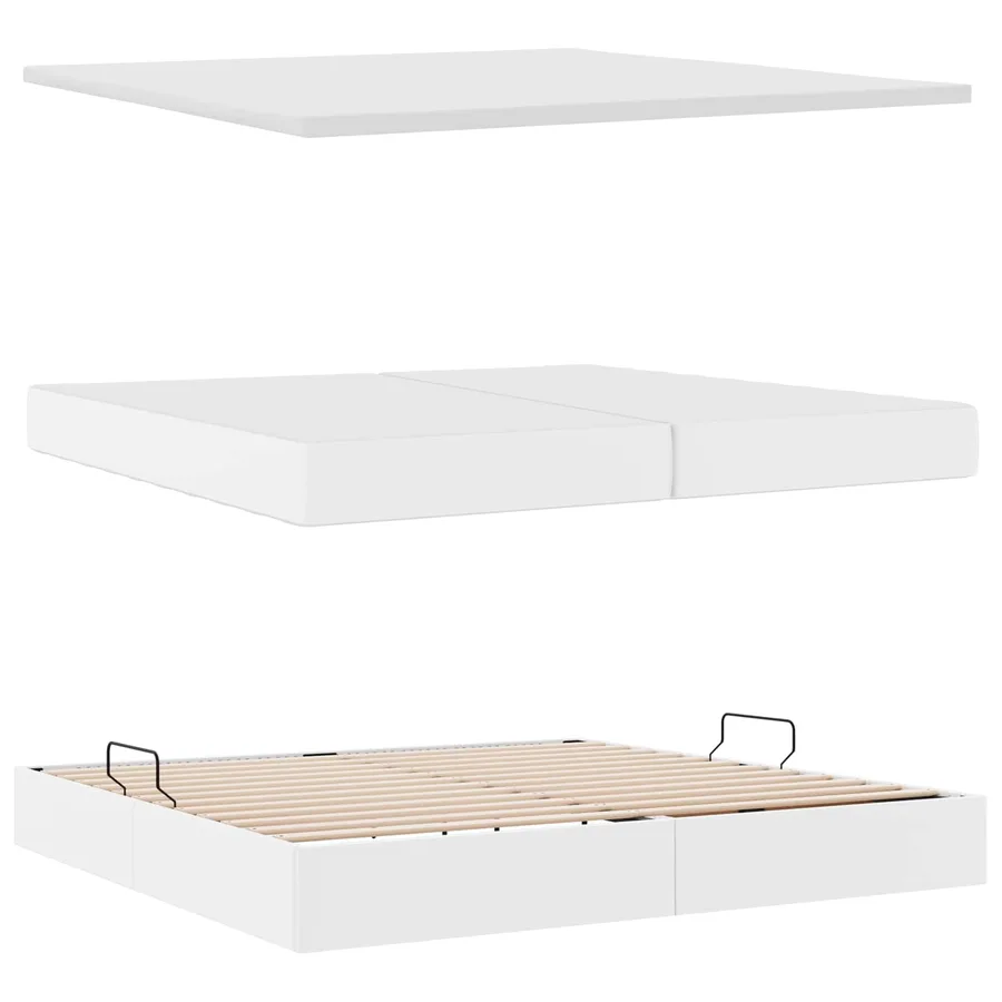 Lit avec rangement et LED Blanc pur 200 x 200 cm Simili cuir - 9