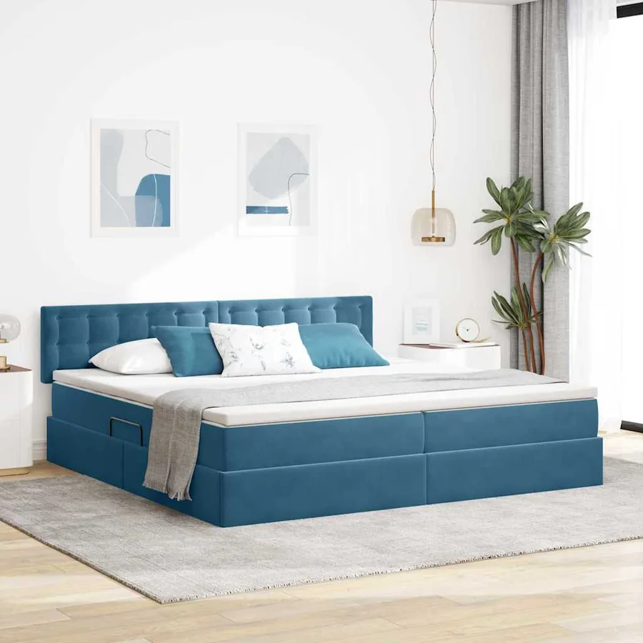 Lit de rangement LED avec matelas Bleu foncé 200 x 200 cm