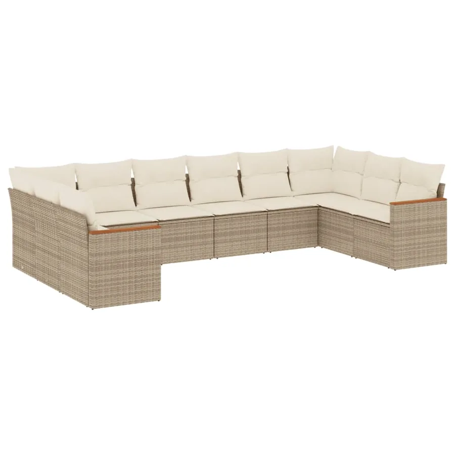 Salon de jardin avec coussins 10 pcs beige résine tressée - 2