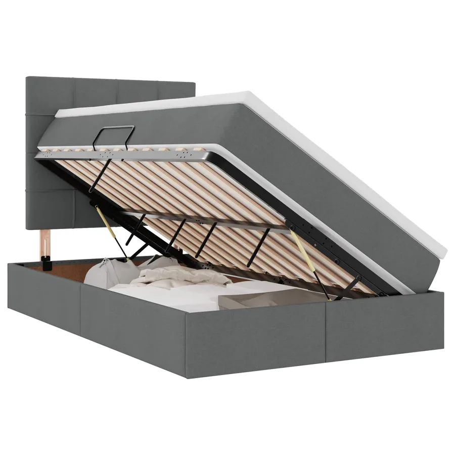 Lit de rangement LED avec matelas Gris foncé 120 x 190 cm Tissu - 2