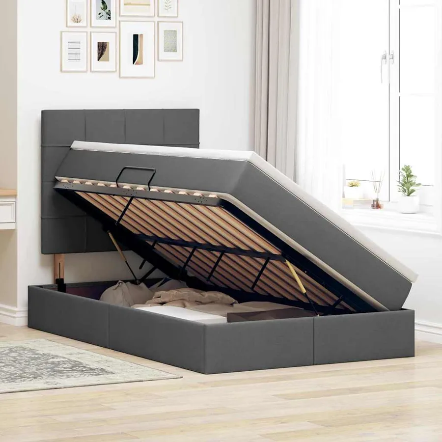 Lit de rangement LED avec matelas Gris foncé 120 x 190 cm Tissu - 4