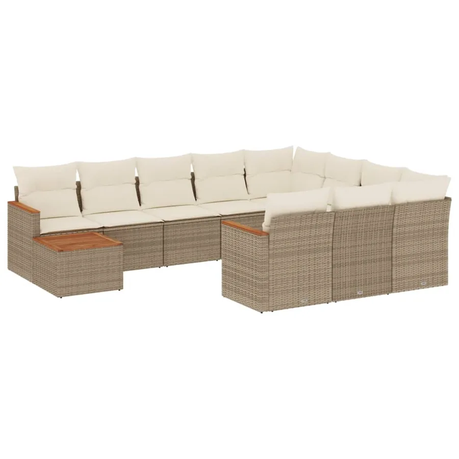 Salon de jardin 11 pcs avec coussins beige résine tressée - 2