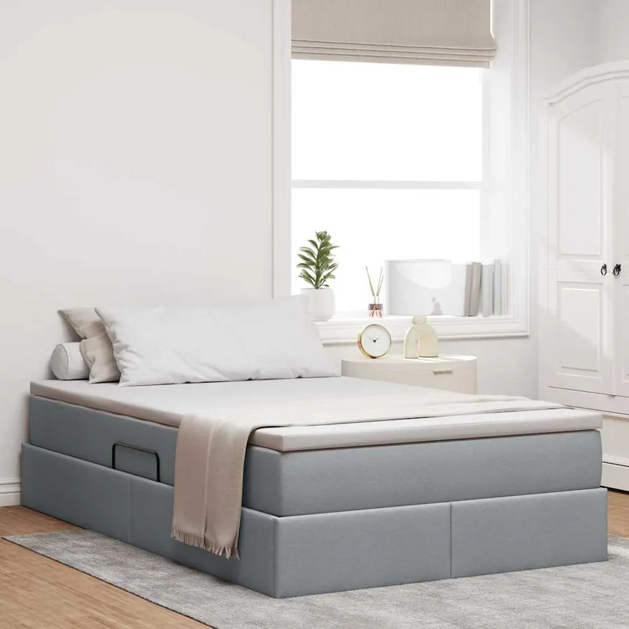 Lit avec rangement et matelas Gris clair 120 x 200 cm Polyester