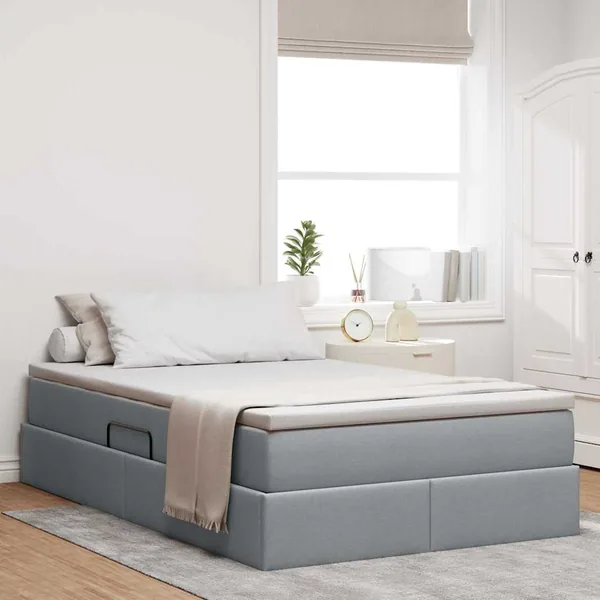 Lit avec rangement et matelas Gris clair 120 x 200 cm Polyester