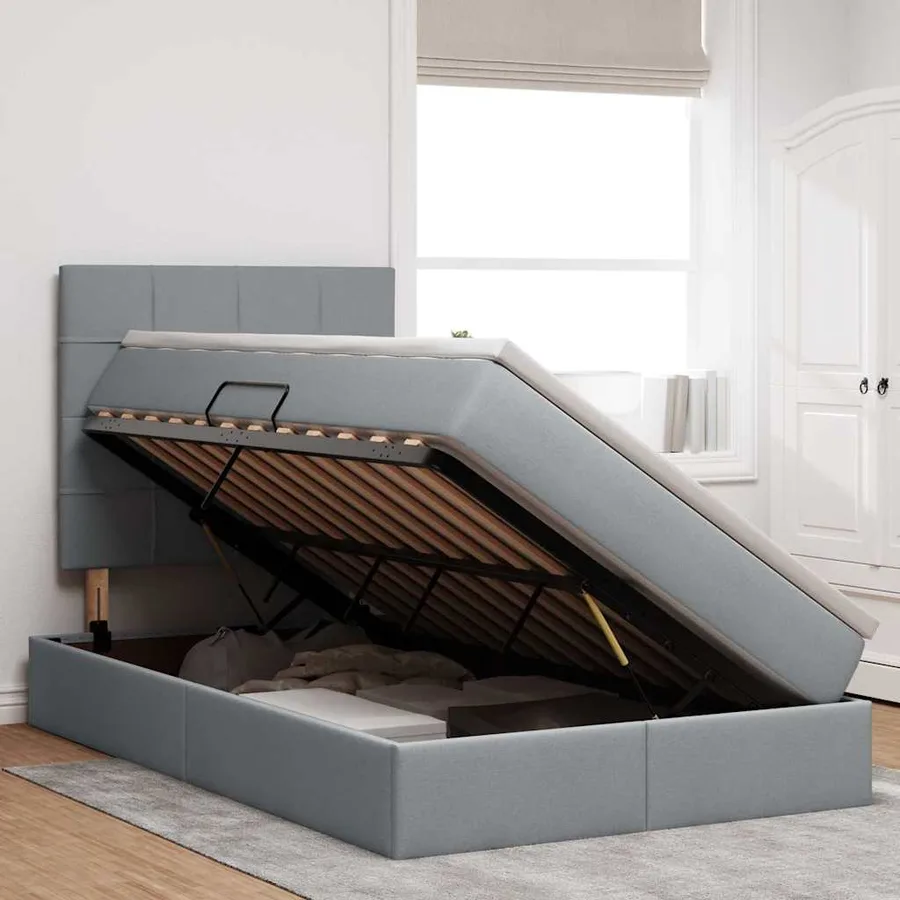 Lit de rangement LED avec matelas Gris clair 120 x 200 cm Tissu - 4