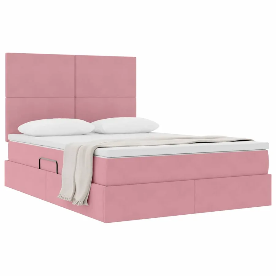 Lit avec rangement et matelas Rose 140 x 190 cm Velours - 3