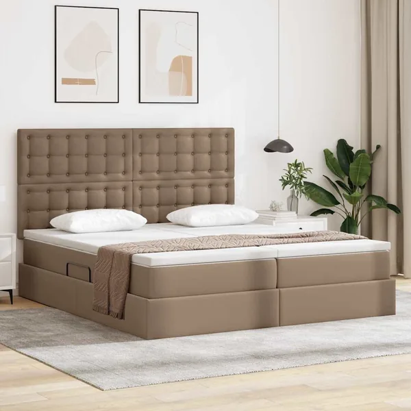 Lit avec rangement et LED Cappuccino 200 x 200 cm Simili cuir