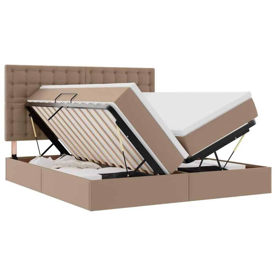 Lit avec rangement et LED Cappuccino 200 x 200 cm Simili cuir - 2