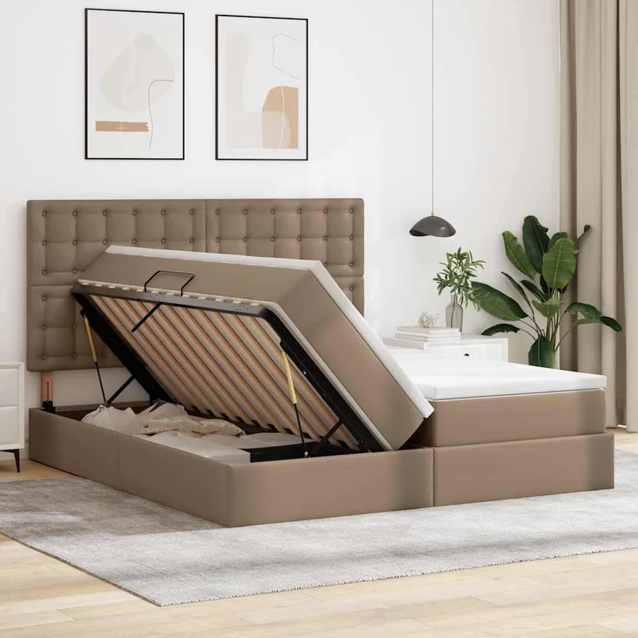 Lit avec rangement et LED Cappuccino 200 x 200 cm Simili cuir - 4