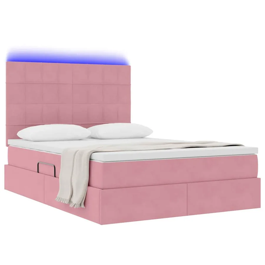 Lit de rangement LED avec matelas Rose 140 x 190 cm Velours - 3