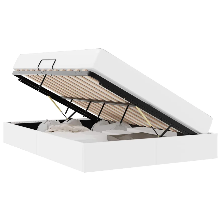 Lit avec rangement et matelas avec matelas 2 pcs Blanc Cuir - 2