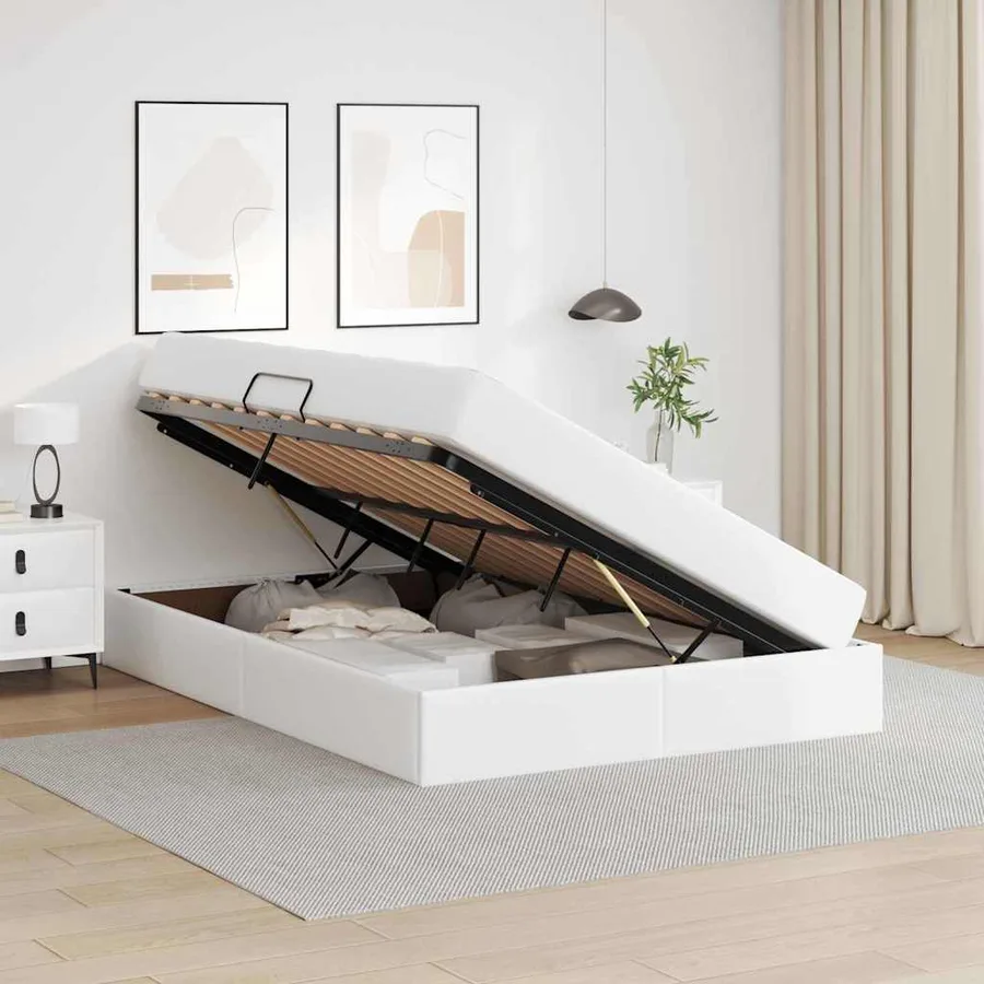 Lit avec rangement et matelas avec matelas 2 pcs Blanc Cuir - 4