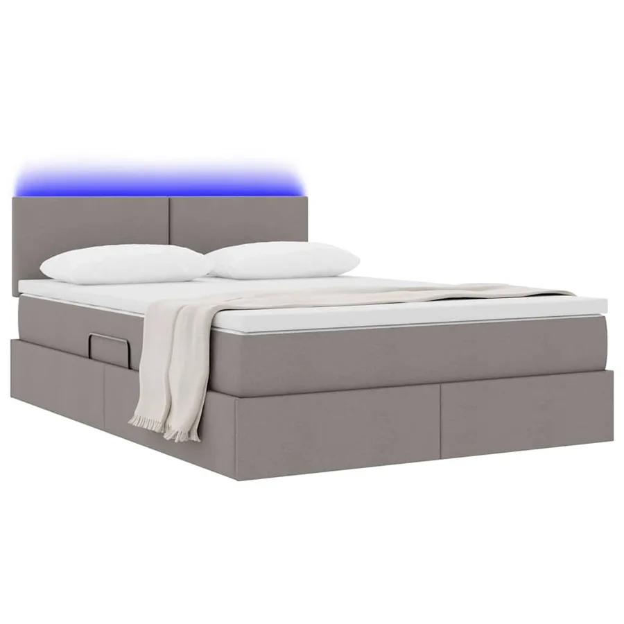 Lit de rangement LED avec matelas Taupe 140 x 190 cm Tissu - 3