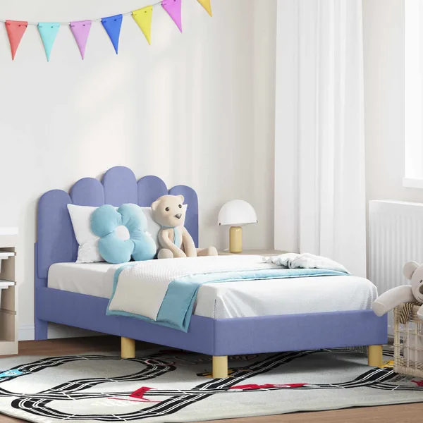 Cadre de lit pour enfants avec tête de lit Bleu denim Tissu