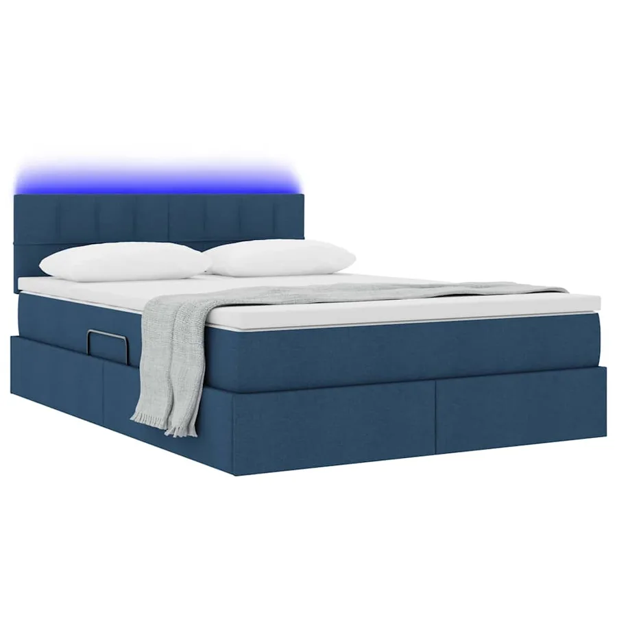 Lit de rangement LED avec matelas Bleu 140 x 190 cm Tissu - 3