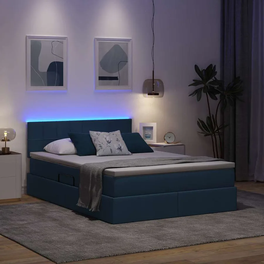 Lit de rangement LED avec matelas Bleu 140 x 190 cm Tissu - 5