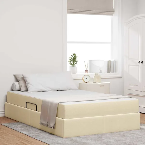 Lit avec rangement et matelas Crème 120 x 200 cm Polyester