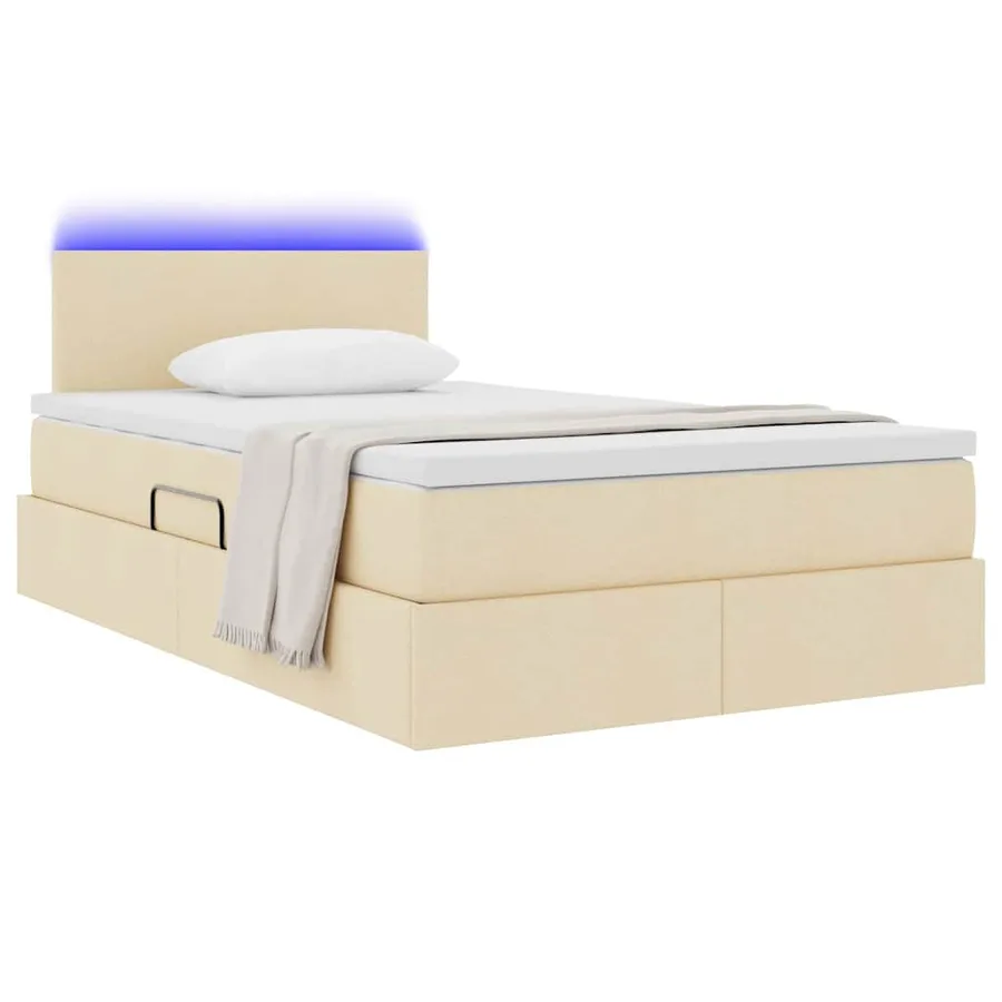 Lit de rangement LED avec matelas Crème 120 x 200 cm Tissu - 3