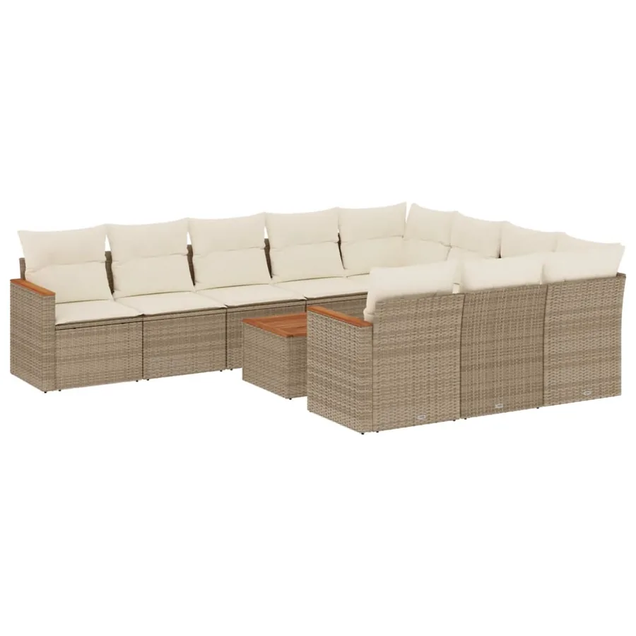 Salon de jardin 11 pcs avec coussins beige résine tressée - 2