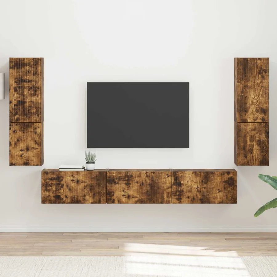 Ensemble meuble TV 4 pcs Chêne fumé Bois d'ingénierie