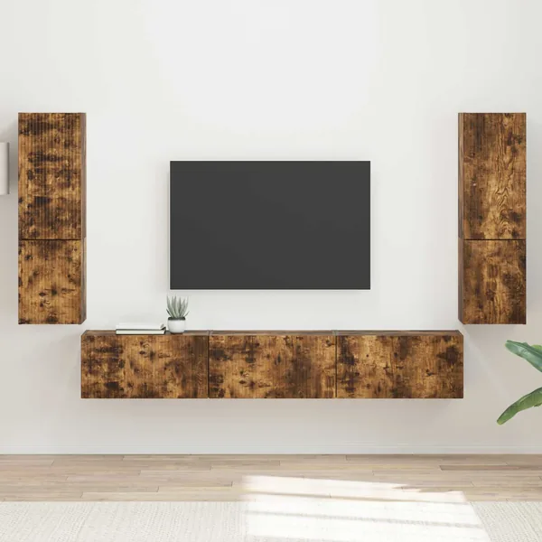 Ensemble meuble TV 4 pcs Chêne fumé Bois d'ingénierie
