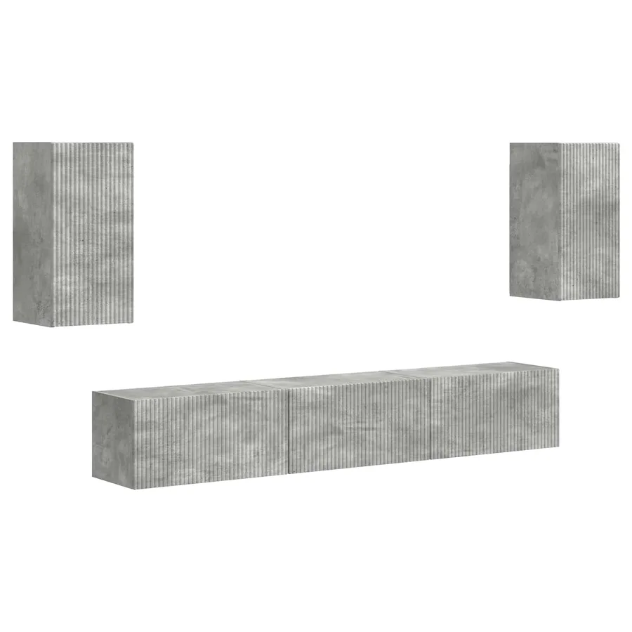 Ensemble meuble TV 5 pcs Gris béton Bois d'ingénierie - 2