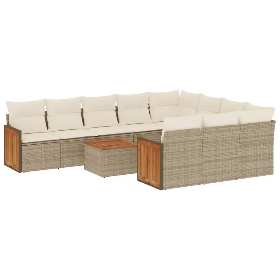 Salon de jardin 11 pcs avec coussins beige résine tressée - 2