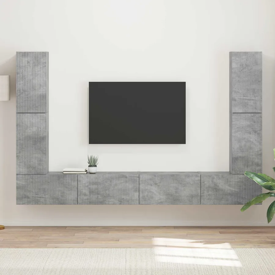 Ensemble meuble TV 8 pcs Gris béton Bois d'ingénierie