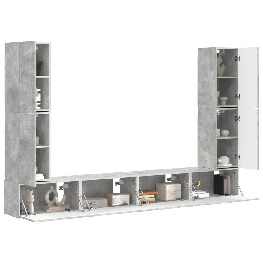 Ensemble meuble TV 8 pcs Gris béton Bois d'ingénierie - 3