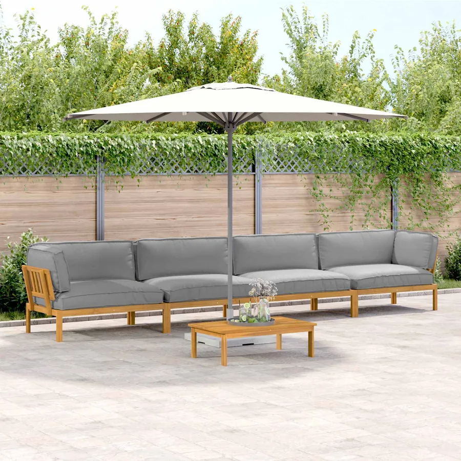 Ensemble de Canapés Uni 5 pcs Gris Bois d'Acacia Massif
