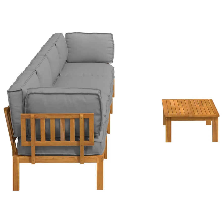 Ensemble de Canapés Uni 5 pcs Gris Bois d'Acacia Massif - 11