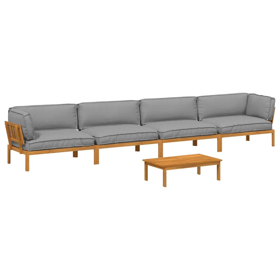 Ensemble de Canapés Uni 5 pcs Gris Bois d'Acacia Massif - 2