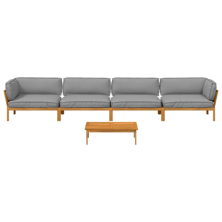 Ensemble de Canapés Uni 5 pcs Gris Bois d'Acacia Massif - 8