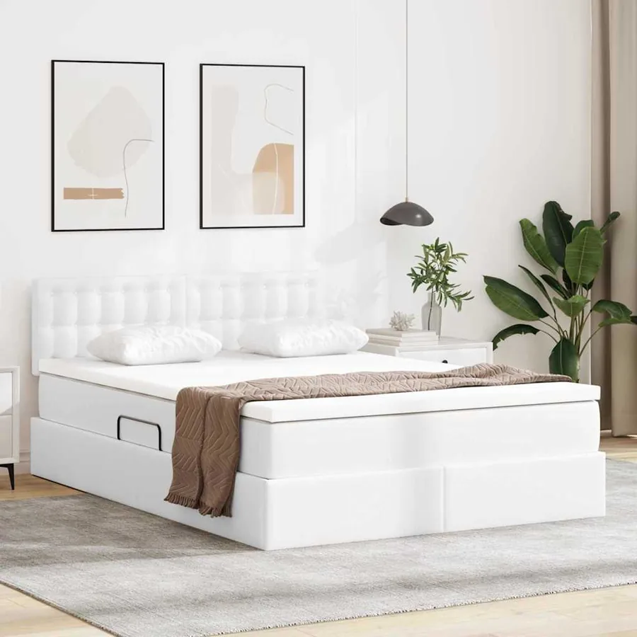 Lit avec rangement et matelas Blanc pur 140 x 190 cm