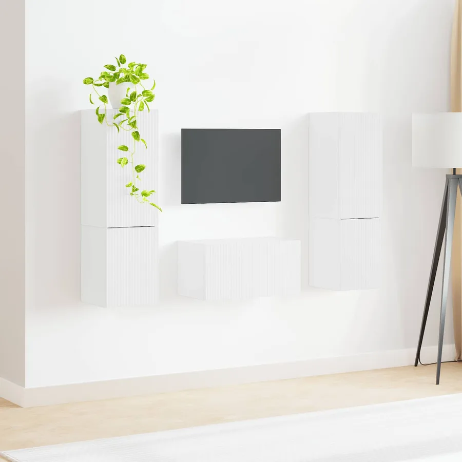 Ensemble meuble TV 5 pcs Blanc brillant Bois d'ingénierie - 4