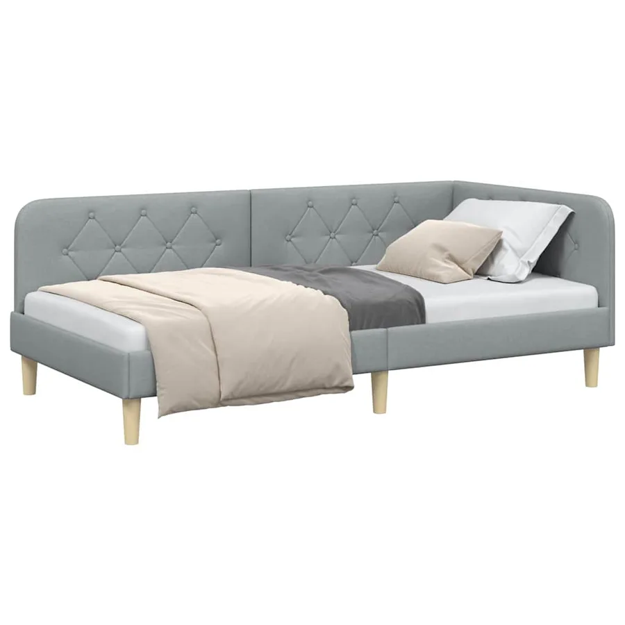 Cadre de lit d'angle Gris clair 90 x 190 cm tissu - 3