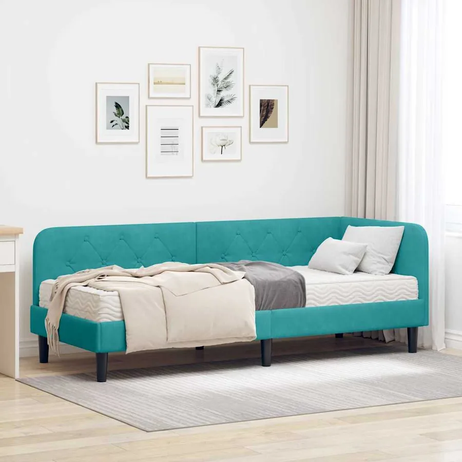 Cadre de lit d'angle Turquoise 80 x 200 cm Velours