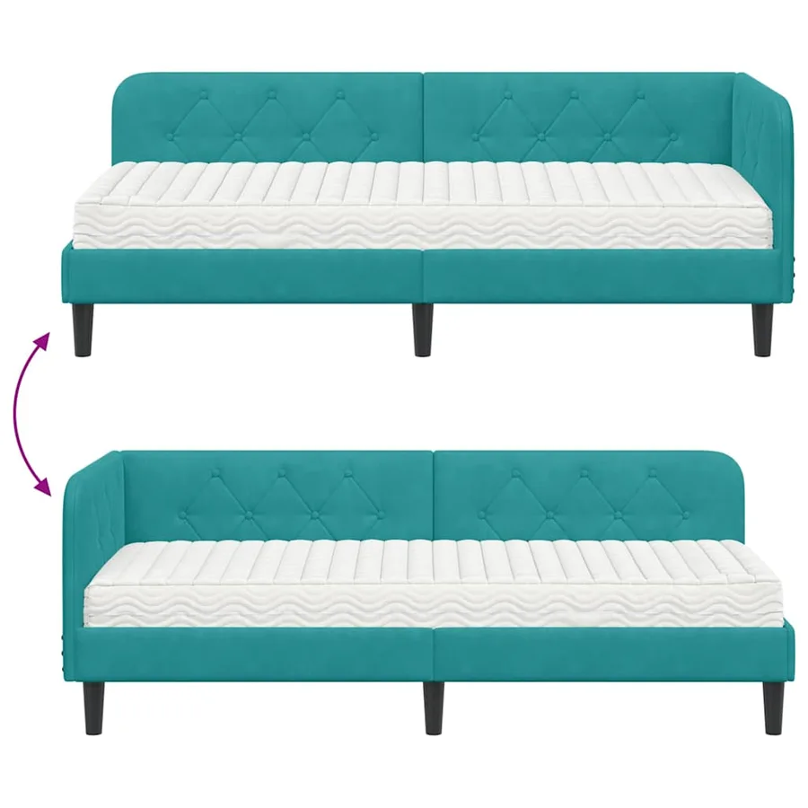 Cadre de lit d'angle Turquoise 80 x 200 cm Velours - 12
