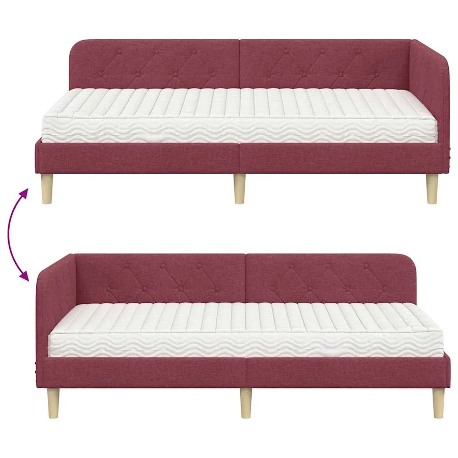 Cadre de lit d'angle Bordeaux 100 x 200 cm tissu - 12