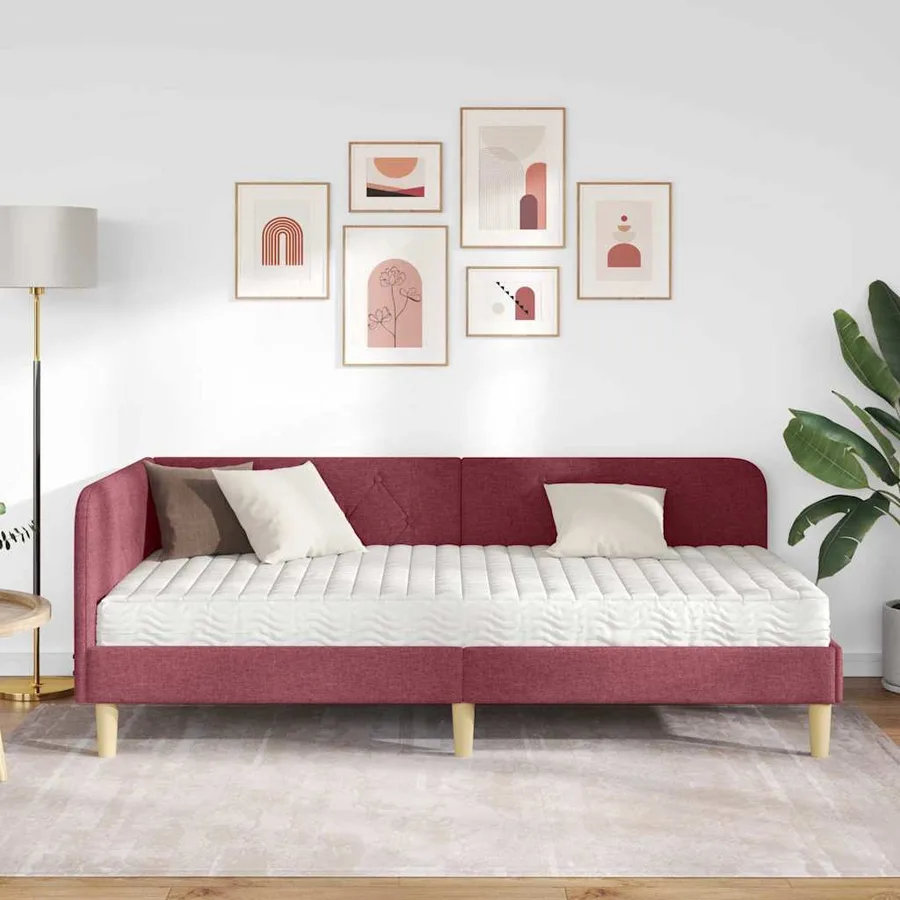 Cadre de lit d'angle Bordeaux 100 x 200 cm tissu - 4