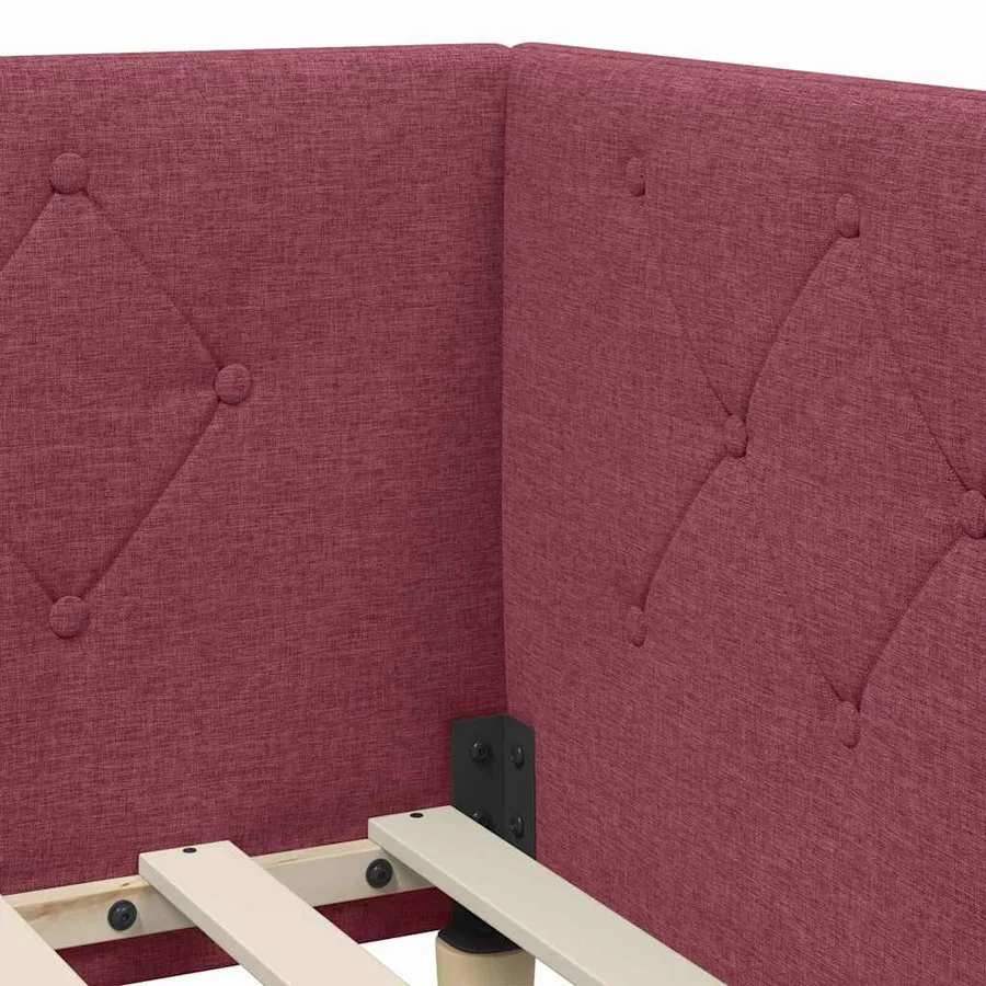 Cadre de lit d'angle Bordeaux 100 x 200 cm tissu - 8