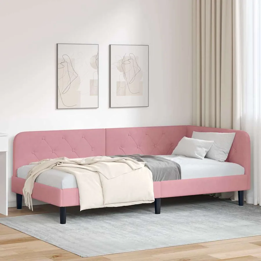 Cadre de lit d'angle Rose 100 x 200 cm Velours