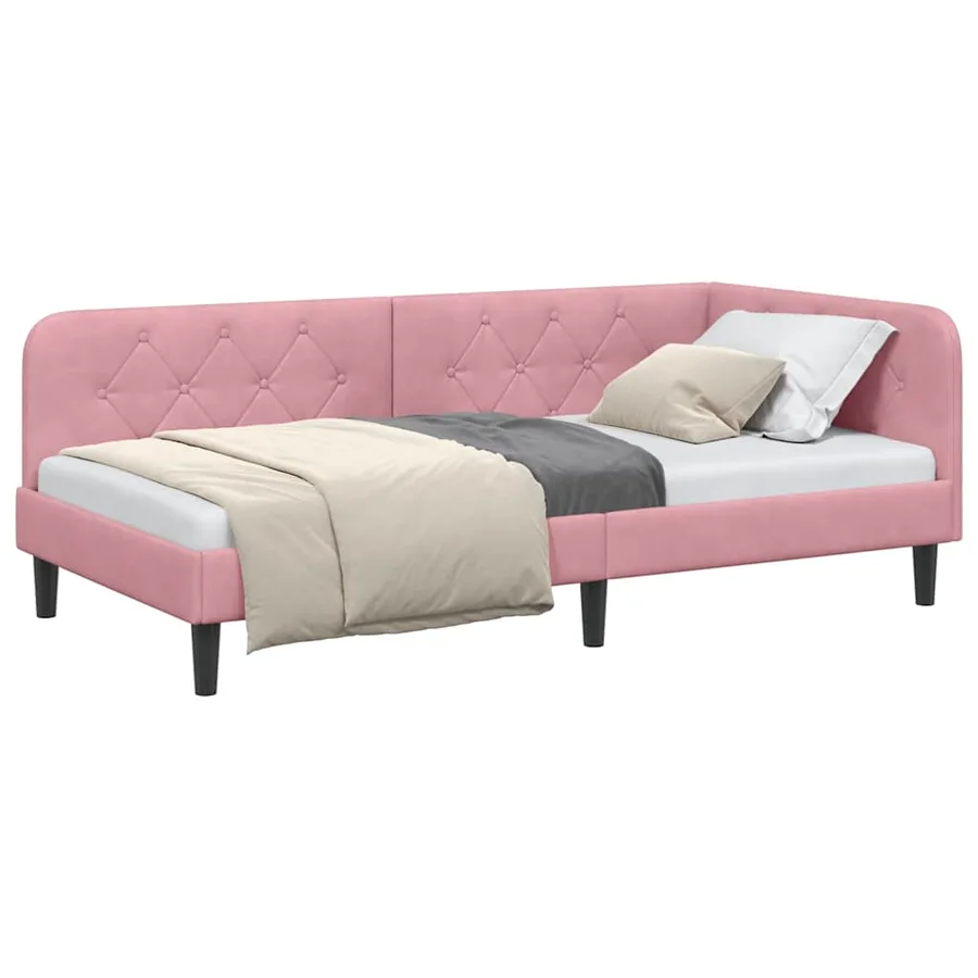 Cadre de lit d'angle Rose 100 x 200 cm Velours - 3