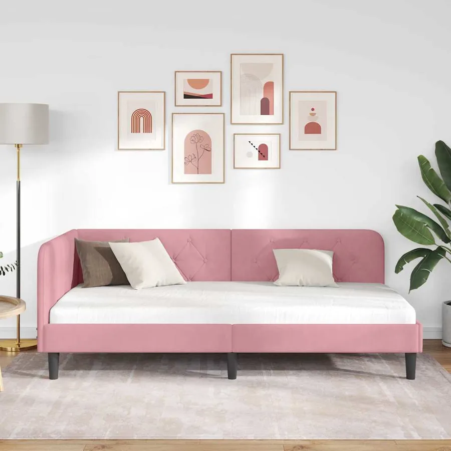 Cadre de lit d'angle Rose 100 x 200 cm Velours - 4
