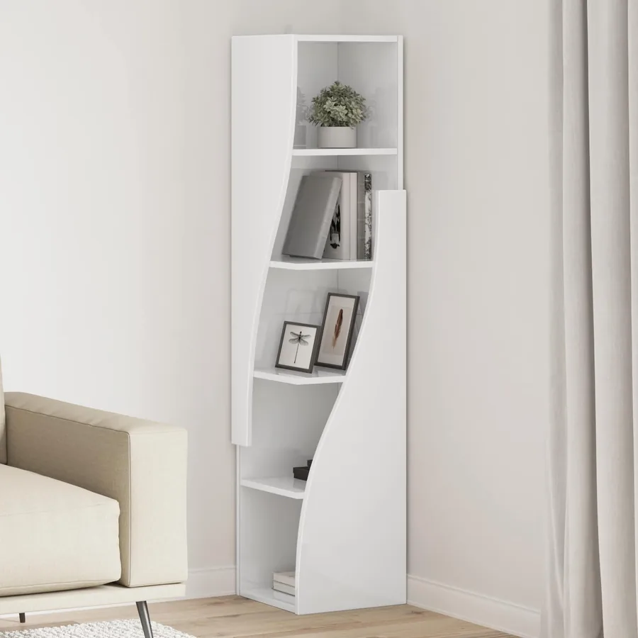 Meuble d'angle Blanc brillant 32x32x140cm Bois d'ingénierie