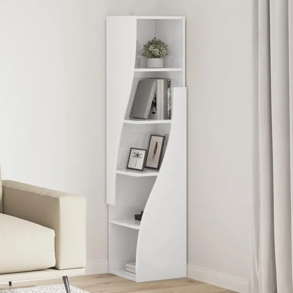 Meuble d'angle Blanc brillant 32x32x140cm Bois d'ingénierie