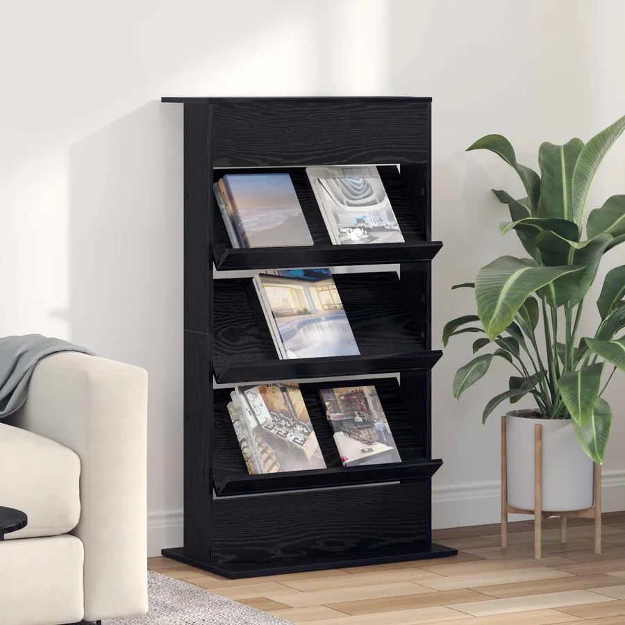 Étagère à magazines avec étagère Chêne noir 70 x 41 x 126 cm