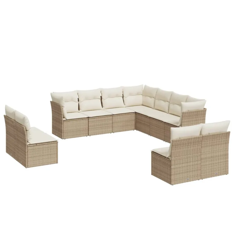 Salon de jardin 11 pcs avec coussins beige résine tressée - 2