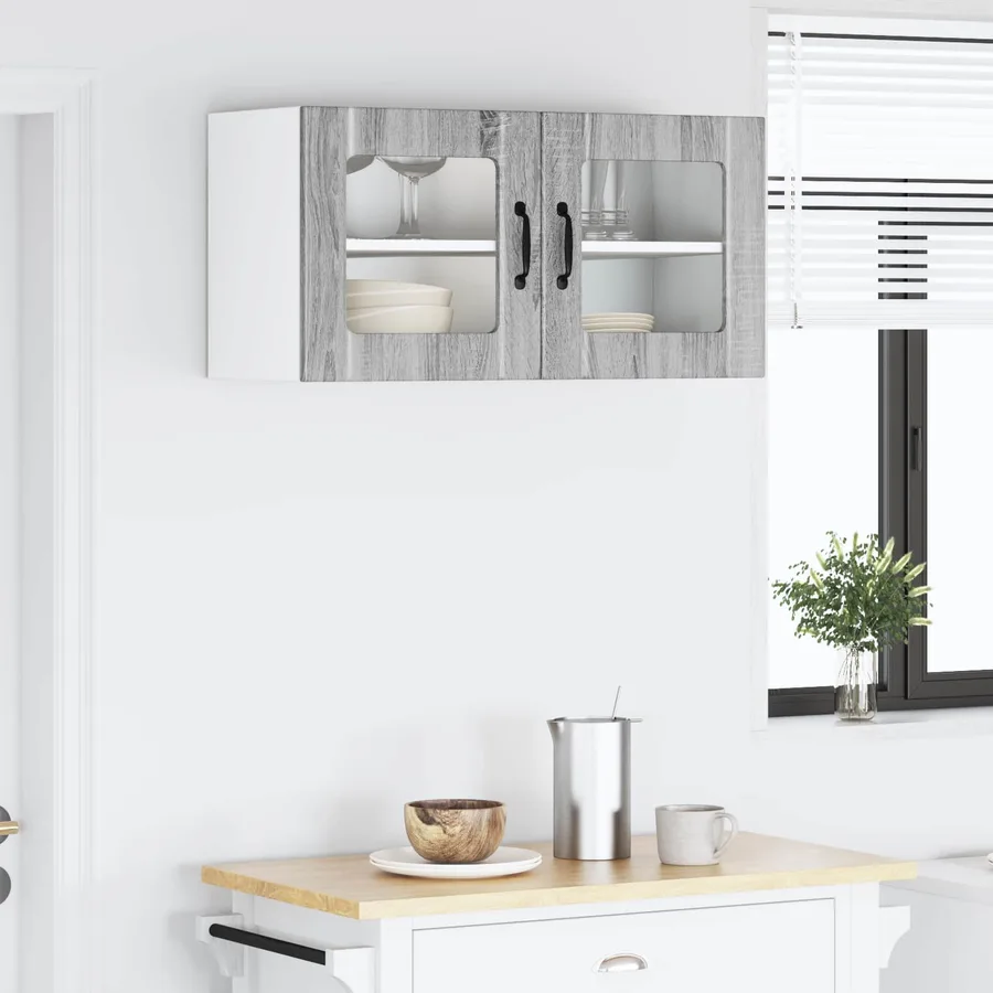 Cabinet en verre mural PORTO Gris Sonoma 80 x 31 x 40 cm - 4